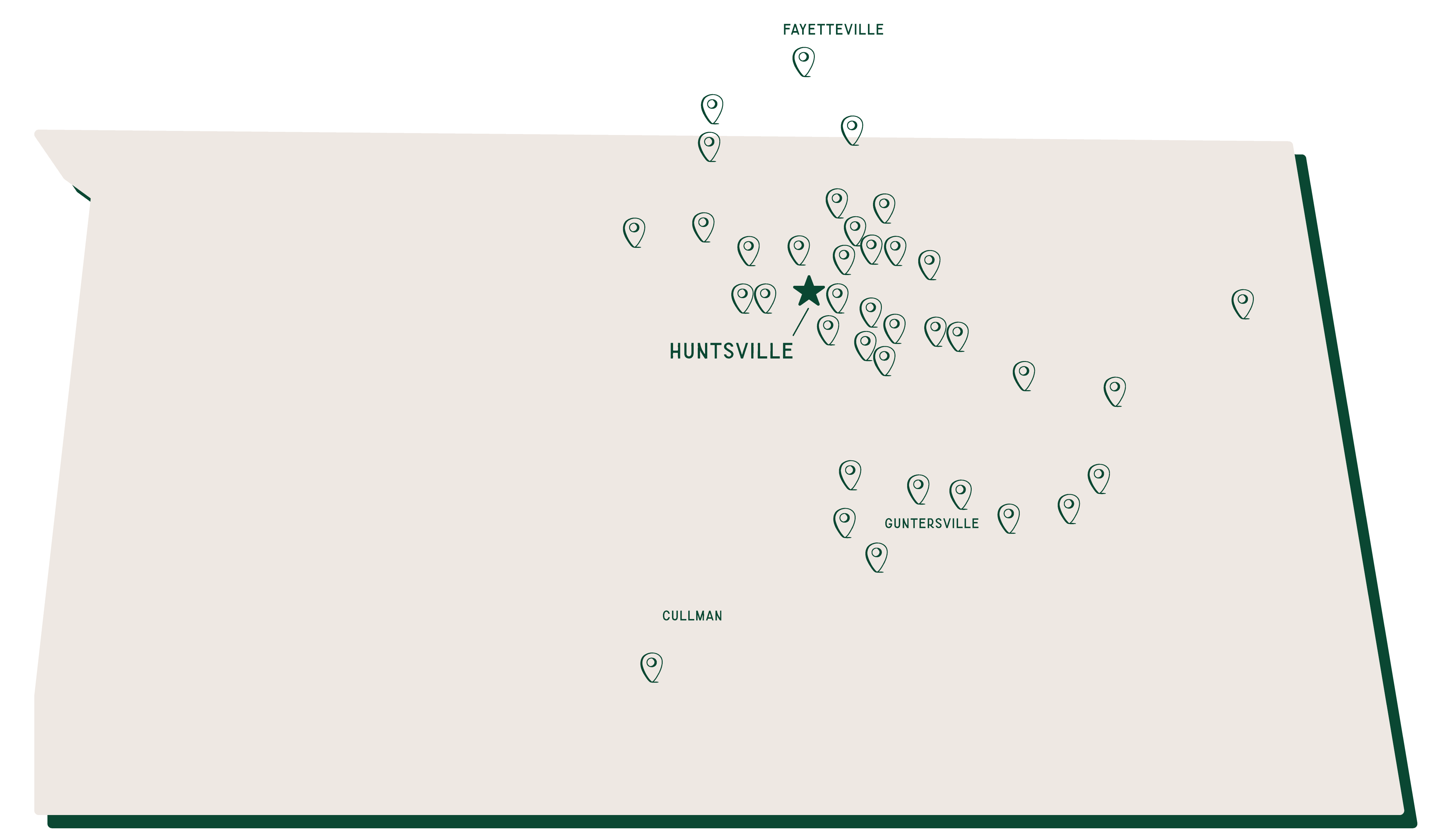 Map of North Alabama showing local producer locations